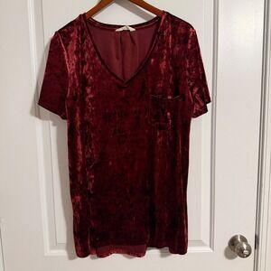 Spring + Mercer Velvet Legging Tee Bordeaux Red V-Neck Pocket Top XL SC1095